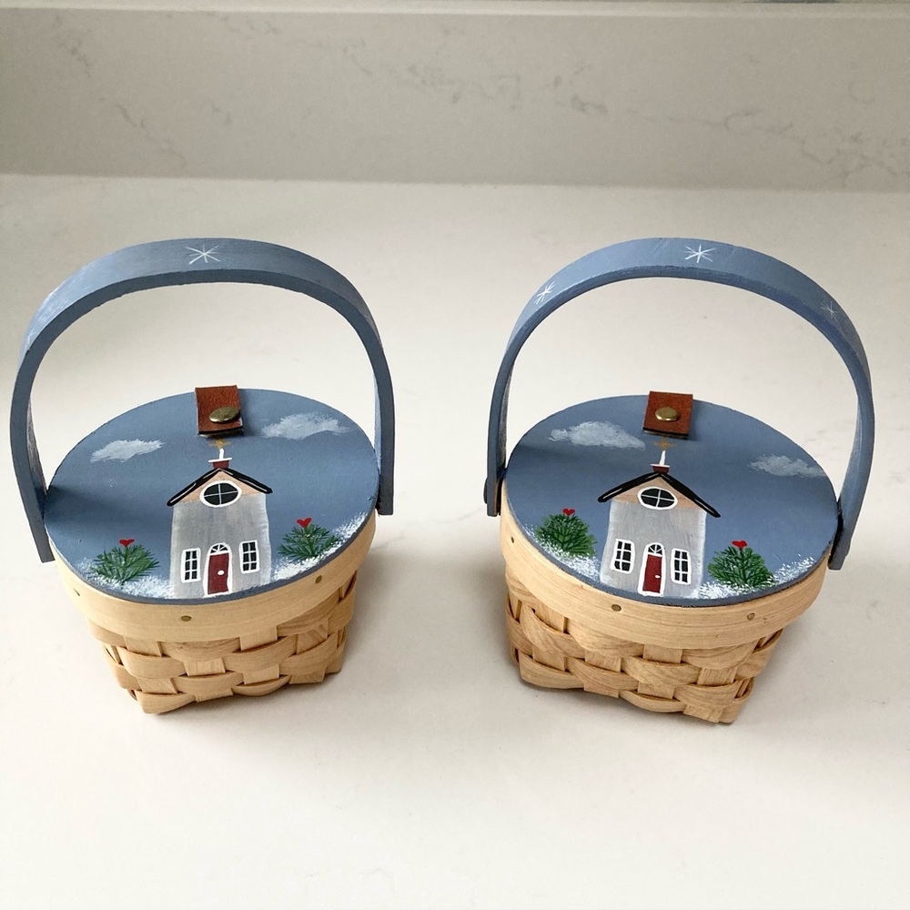 Baskets (2), Hand-painted church design. Gift Holder or Decor